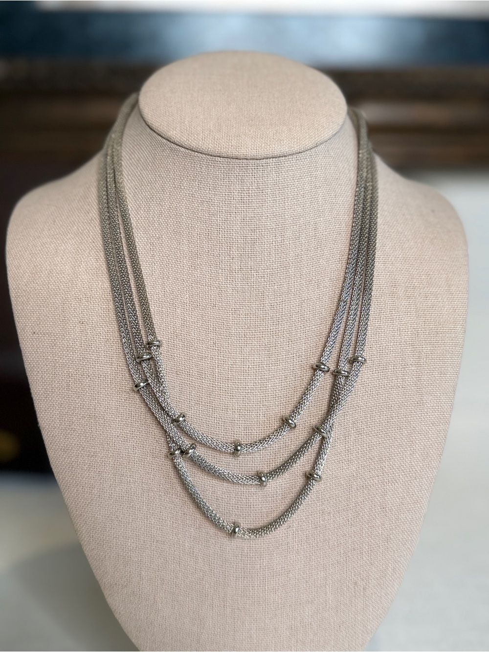 Layered Silver-Tone Multi-Strand Knot Necklace